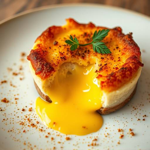 A plate of crispy, golden Bobotie topped with a creamy egg custard
