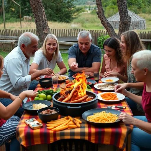 Family enjoying a potjiekos meal outdoors