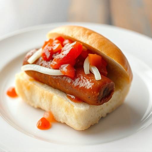 Grilled Boerewors sausage served on a roll with tomato relish and onions