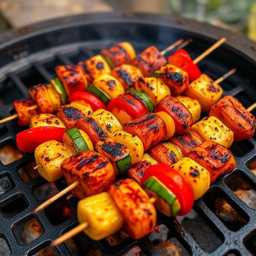 Grilled sosaties on a barbecue