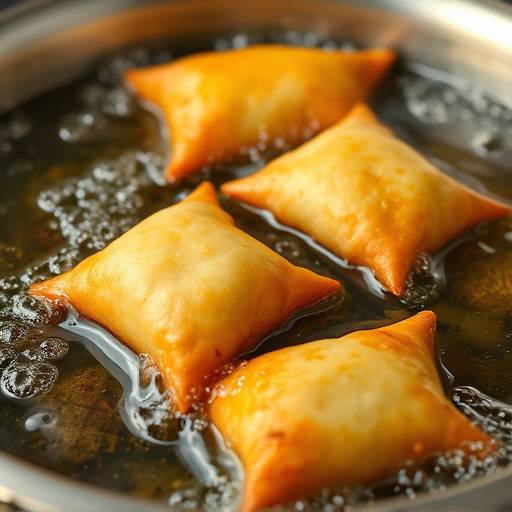Samoosas being deep fried